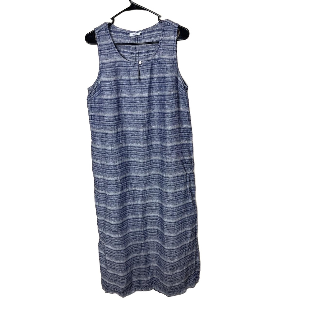 Pure Jill Blue Striped Pattern Scoop Neck Linen Sleeveless Maxi Dress‎ Medium
